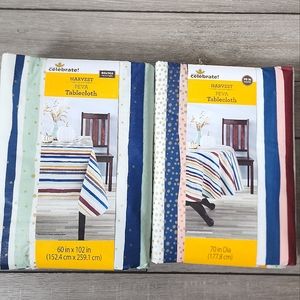 Striped and gold dot print tablecloths